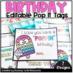 happy birthday editable pop it tags for kids to use in their own classroom activities