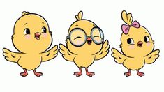 three little chicks with glasses on their heads