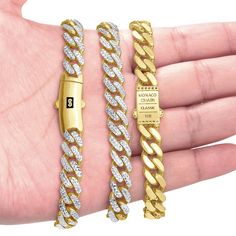 This Brand New Monaco Bracelet is 100% GENUINE 10K YELLOW GOLD and has been professionally tested and stamped 10K. This chain is NOT PLATED, NOT FILLED. This bracelet has a lighter feel because it is Hallow, but rest assured this chain is still made of 100% Pure 10K Gold. This bracelet fastens with a 10K Yellow Gold Fancy Button Box Clasp that is very strong and easy to use. This chain can be worn on its own or with a charm. This high quality monaco bracelet will not tarnish or discolor as it is Charms Necklaces, Gemstone Earrings Gold, Miami Cuban Link, Fancy Buttons, Miami Cuban, Bridal Ring Sets, Box Clasp, Rings Engagement, Men's Jewelry Rings