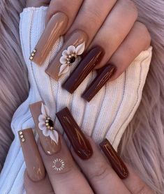 Era Nails, Tan Nails, Black Halloween Nails, Nagellack Trends, Fall Acrylic Nails, Long Acrylic Nails Coffin, Thanksgiving Nails