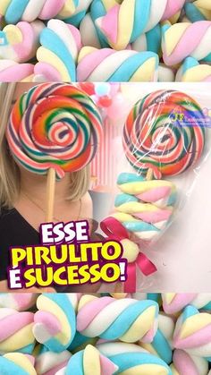 a collage of colorful lollipops with the caption esse pirlito e suceso