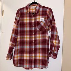 Old Navy The Tunic Shirt Womens Flannel Button Up Shirt Red, Yellow, Black, And White Gingham Plaid Front Chest Pocket Size Small Nwt Smoke Free, Cat Friendly Home Striped Boyfriend Shirt, Green Flannel Shirt, Womens Flannel, Coral Shirt, Blue White Top, White Linen Shirt, Green Flannel, Red Plaid Flannel, Black And White Gingham