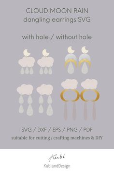 cloud moon rain earrings svg with hole / without hole, svg for cutting and creating machines & diy