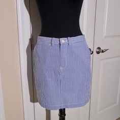 Ralph Lauren Sport * Re $79 Classic Blue Stripe * Sz 2 Nwot * Pockets Still Sewn Shut Cotton Seersucker * A Summer Classic! Lightweight Stripe In Classic Blue/White Fresh, Clean & Yep, Pretty Preppy!! Button & Zip Closure * Belt Loops Slant Front Pockets & 1 Back Button Welt Pockets * No Bulk * Clean Lines Approx: Across Top 15" * Length Tad Over 16" Only Like For A Price Drop Pretty Preppy, Seersucker Skirt, Ralph Lauren Sport, Classic Blue, Price Drop, Welt Pockets, Welt Pocket, Clean Lines, Blue Stripes