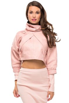 Asilio - Artist In Awe Top Leather Artist, Cotton Lycra Fabric, Longline Jacket, Turtleneck Style, Drape Jacket, Open Front Jacket, Fitted Midi Dress, Satin Jackets, Pink Jacket