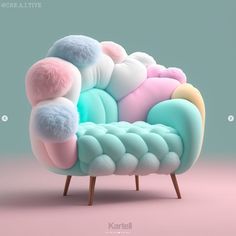 a colorful chair sitting on top of a pink floor