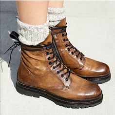 These Are A Pair Of Amazing Boots By A.S.98 In Brown Leather - So Much Life Left & Ill Give Them A Good Cleaning Before I Send Them Out. So Comfortable & Great For All Kinds Of Winter Weather. One Thing To Note - One Of The Shoelaces Broke & I Re-Tied It And Has Worked Fine For The Past Year (Pictured). Could Easily Be Replaced. Combat Style, Free People Shoes, Winter Weather, Brown Leather Boots, Moto Boots, Dr. Martens Boots, Lace Up Boots, On Off, Soft Leather