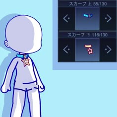 a cartoon character standing in front of a screen displaying the game's menus