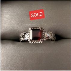 Nwot...Square Garnet Rhodium Over Sterling Silver Byzantine With Rope Accent Ring 0.75ct January's Birthstone Perfect For A Teen Or A Sweet 13 Birthday Gift Anniversary Ruby Jewelry With Rectangular Stone, Red Sterling Silver Rectangular Rings, Rectangular Garnet Rings In Red, Silver Garnet Jewelry With Gemstone Accents, Red Emerald-cut Sterling Silver Jewelry, Red Square Cut Gemstone Jewelry, Rectangular Ruby Ring In Sterling Silver For Formal Occasions, Rectangular Ruby Ring In Sterling Silver For Formal Events, Formal Rectangular Ruby Ring In Sterling Silver