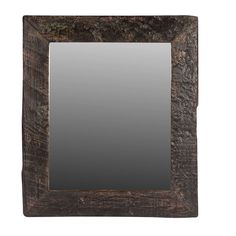 a square wooden mirror with a black frame on the front and bottom part of it