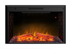 an electric fireplace with fire and flames