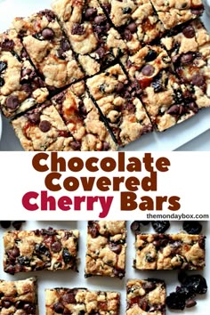 chocolate covered cherry bars are stacked on top of each other and ready to be eaten