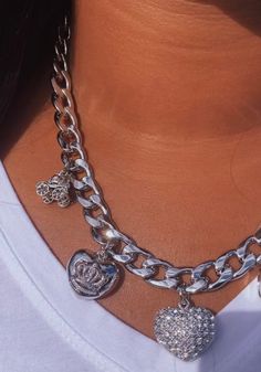 This set is a Cuban links necklace with attached rhinestone charms. This necklace comes in both gold and silver. Cuban Link Necklace, Necklace And Bracelet, Cuban Link, Link Necklace, Gold And Silver, Link Bracelets, Bob Hairstyles, Silver Necklaces, Silver Gold