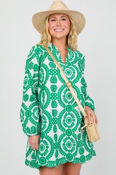 Embroidered Dress, Green Spring Embroidered Relaxed Fit Dress, Green V-neck Embroidered Dress For Spring, Spring Cotton V-neck Embroidered Dress, Spring Cotton Embroidered Dress, Spring Cotton Dress With Geometric Embroidery, Summer Embroidered Dress For Spring Vacation, Casual Cotton Dresses With Geometric Embroidery, Casual Embroidered Cotton Dress For Vacation, Casual Cotton Embroidered Dress For Vacation