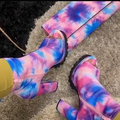 Bag Also Available Open Toe Lug Sole Cotton Candy Upper Padded Insole For Comfort Trendy Multicolor Ankle-high Boots, Pink Ankle-high Boots With Rubber Sole, Taste The Rainbow, Lug Sole, Cotton Candy, Over Knee Boot, Open Toe, Bootie Boots, Ankle Boots