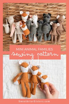 mini animal families sewing pattern with text overlay