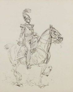 a drawing of a man riding on the back of a horse