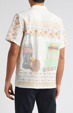 You may start thinking of lunch as soon as your slip on this breezy and whimsically cross-stitched linen shirt. 28" length (size Medium) Front button closure Notched collar V-neck Short sleeves 100% linen Hand wash, dry flat Imported Embroidered Camp Shirt With Relaxed Fit For Vacation, Spring Vacation Embroidered Camp Shirt, Embroidered Vacation Tops With Camp Collar, Embroidered Camp Collar Top For Beach, Embroidered Camp Collar Shirt For Vacation, Embroidered Camp Shirt With Camp Collar For Vacation, Embroidered Linen Shirt With Camp Collar, Casual Embroidered Linen Tops, Beach Embroidered Shirt With Camp Collar