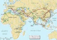 the world map with many different routes in each country, including africa and asia on one side