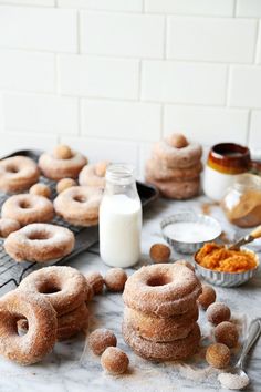 doughnuts and other pastries on a table