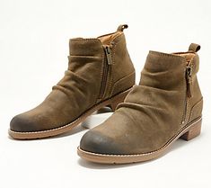 These gorgeous leather ankle boots are just about perfect with a ruched design, side zipper, and rounded toe. From Earth Brands Footwear. Brown Leather Ankle Boots, Gorgeous Leather, Brown Ankle Boots, Leather Ankle Boots, Brown Boots, Side Zipper, Brown Leather, Shoes Sandals, Fashion Shoes