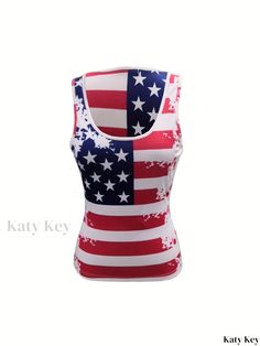 Katykey - Premium Solid Button Front Crew Neck Tank Top: A Stylish Sleeveless Essential for Womens Summer Wardrobe Red Sleeveless Tank Top With Flag Print, Sleeveless Cotton Top With Flag Print, Sleeveless Summer Top With Flag Print, Sleeveless Flag Print Summer Top, White Sleeveless Top With Flag Print, Patriotic Sleeveless Top With Flag Print, Patriotic Sleeveless Top With American Flag Print, Patriotic American Flag Print Sleeveless Top, Casual American Flag Print Sleeveless Tank Top