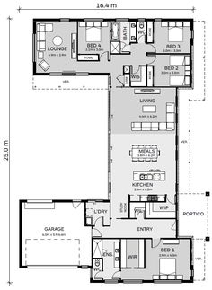 the floor plan for a two story house with an attached garage and living room area