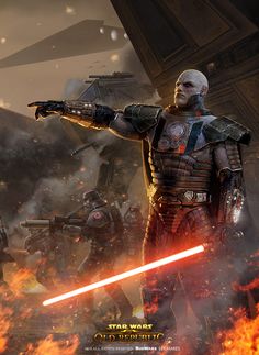 star wars the old republic poster with two men holding lightsabes in front of them