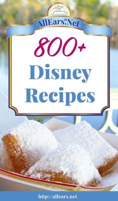 some sugar covered donuts sitting on top of a plate with the words disney recipes over it