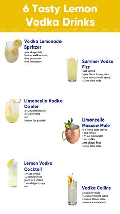 Lemon Drinks Yellow Cocktails Drink, Sweet Cocktails Easy, Lemon Vodka Cocktails, Lemon Vodka Drinks, Yellow Cocktails, Lemon Cocktails, Hot Water With Lemon, Sweet Alcoholic Drinks, Bartender Drinks Recipes