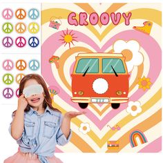 PRICES MAY VARY. If you are still worried about the lack of fun at the kids birthday party, then come and see this groovy party games! This is a perfect game to liven up your groovy hippie party activities. Your party will be filled with fun, laughter and these will be a hit! GROOVY PARTY SUPPLIES - Includes large poster (20.5 x 28.3 inch), 2 Pcs blindfold, stickers for 24 guests, 6 Pcs adhesive tape. HOW TO PLAY - Paste the poster on the wall with adhesive tape, then wear the eye mask, turn thr Groovy Party Decorations, Bus Photo Booth, Frame Backdrop, Hippie Birthday Party, Christmas Photo Booth Props, Bus Photo, Groovy Party, Selfie Frame, Hippie Birthday