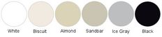 the different shades of paint for walls and ceiling in various colors, including black, white, almond, sandor, ice gray