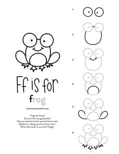 an image of the letter f is for frog coloring page with two owls on it