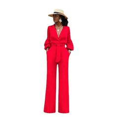 Features: Style: African Occasion: Daily Material: Polyester Neckline: V Neck Sleeve Type: Long Sleeves Pattern: Solid Type: Fall Women Long Jumpsuits Season: Fall/Spring Size Chart: Long Sleeve Jumpsuit Casual, Women Office, Red S, Red Jumpsuit, Long Jumpsuits, Long Sleeve Jumpsuit, Casual Jumpsuit, Office Lady, African Women