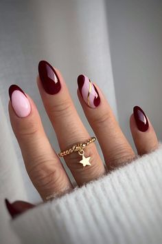 Fall Gel Nails Beige Nails Design, Burgundy Nail Designs, Dark Red Nails, Wine Nails, Milky Nails, Red Nail Designs, Burgundy Nails