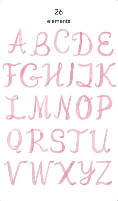 pink watercolor font and numbers on white paper with the words abc, d, e,