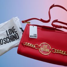 #1 Red Crossbody Bag From Moschino. Beautifully Designed. 11 X 7 X 5 Authentic. Comes With Dust Bag. Designer Shoulder Bag For Valentine's Day, Designer Red Bags For Valentine's Day, Moschino Bags, Red Crossbody Bag, Red Crossbody, Chain Bag, Love Moschino, Rebecca Minkoff Mac, Chain Bags