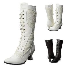 Category:Boots; Upper Materials:Lace,Faux Leather; Embellishment:Lace-up; Season:Winter; Heel Type:Kitten Heel,Flare Heel; Gender:Women's; Toe Shape:Pointed Toe; Type:Mid Calf Boots; Style:Vintage,Elegant,British; Heel Height(inch):1-2; Outsole Materials:Rubber; Occasion:Party,Daily; Closure Type:Lace-up; Pattern:Solid Colored; Shipping Weight:0.827; Listing Date:08/17/2023; 2024 Trends:Brogue,Riding Boots,White Shoes; Foot Length:; Size chart date source:Provided by Supplier.; US Size:null; UK Size:14.5; EU Size:50 Lace Wedding Boots, Women Brogues, Costume Boots, Brogues Style, Wedding Boots, Brogue Boots, Mid Heel Shoes, Lace Heels, 2022 Trends