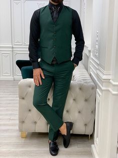 Men Suits Green 3 Piece Slim Fit One Button Wedding Groom | Etsy Green Vest Outfit, Italian Style Suit, Green Suit Men, Peak Lapel Suit, Vest Outfits Men, Pants Gift, Green Vest, Green Suit, Lapel Jacket