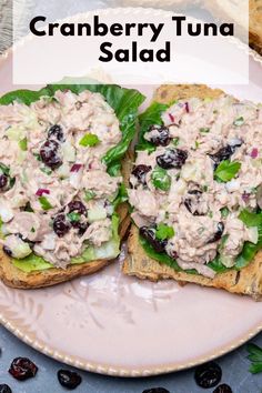 an open face sandwich with cranberry tuna salad on it