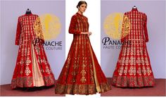 The jacket of this lehenga is in red colour in velvet fabric having hand embroidery in tilla, zari and nakshi. Hemline of this jacket is in zari embroidery.  Le Red Lehenga With Gold Embroidery For Reception, Anarkali Lehenga With Gold Embroidery In Red, Anarkali Gown With Gold Embroidery, Red Anarkali Lehenga With Gold Embroidery, Red Bollywood Lehenga With Gold Embroidery, Designer Traditional Drape Gown With Gold Embroidery, Anarkali Brocade Lehenga With Gold Embroidery, Designer Wear Gown With Gold Embroidery And Traditional Drape, Velvet Anarkali Set For Reception