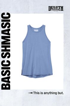 In a sweat-wicking, sun-blocking fabric that’s far more functional than cotton but maintains supreme softness. Racerback Tank, Fabric