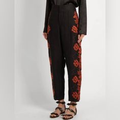 Chlo Floral-Embroidered High-Rise Linen Trousers Gorgeous Casual Look Comfortable, Lightweight Linen High Waisted Front Zipper Excellent Bar Tacking/Tailored Side Pockets Embroidery On Both Sides Ankle Length Size 6 Nwtags Extra Buttons And Original Tags Included Traditional Embroidered Pants For Workwear, Floral Embroidered Straight Pants For Workwear, Floral Embroidery Straight Pants For Workwear, Floral Embroidery Straight Pants For Work, Fitted Embroidered Pants For Workwear, Embroidered Fitted Pants For Workwear, Embroidered Straight Pants For Workwear, Embroidered Trousers For Work, Linen Trousers