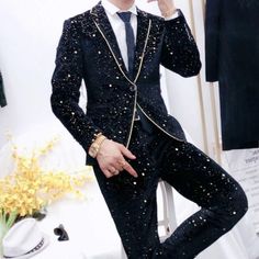 Material: COTTON Material: Polyester Clothing Length: REGULAR Closure Type: Single Breasted Model Number: L3111 Sleeve Length(cm): Full Style: Casual Fall Party Suits, Black Spring Wedding Suit, Elegant Long Sleeve Sets For Costume Party, Black Wedding Suit For Spring, Tailored Long Sleeve Party Sets, Winter Party Sets With Suit Collar, Elegant Formal Pantsuit For Party Season, Formal Long Sleeve Sets For Party Season, Festive Party Suits With Suit Collar