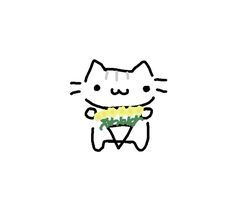 a drawing of a cat with food in it's mouth and the words hello kitty written on its chest