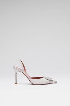 Elegant Evening Slingback Pumps With Strap, Amina Muaddi, The Originals, Leather, White