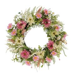 a floral wreath with pink and white flowers