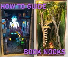 two pictures with the words how to guide and book nooks in front of them