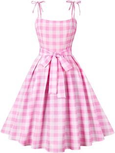 Pink Halloween Outfit, Barbie Inspired Outfits, Retro Summer Dress, Pink Plaid Dress, Rockabilly Dresses, Pink Gingham Dress, 50s Pinup, Barbie The Movie, Checkered Dress