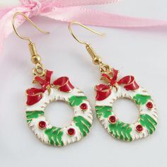 Cute Christmas Charm Hook Earrings       Approximate Measurements   20mm Width   45mm total length including hooks Xmas Wreaths, Christmas Charms, Cross Charms, Cute Christmas, Hook Earrings, Christmas Wreath, Red Gold, Jewelry Earrings Dangle, Christmas Wreaths